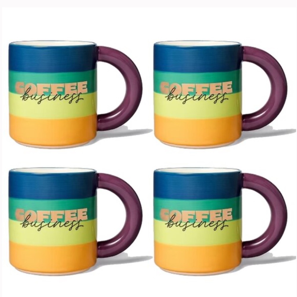 4!!!! TABITHA BROWN NWT ceramic ‘coffee business’ mugs -multi -15.8oz